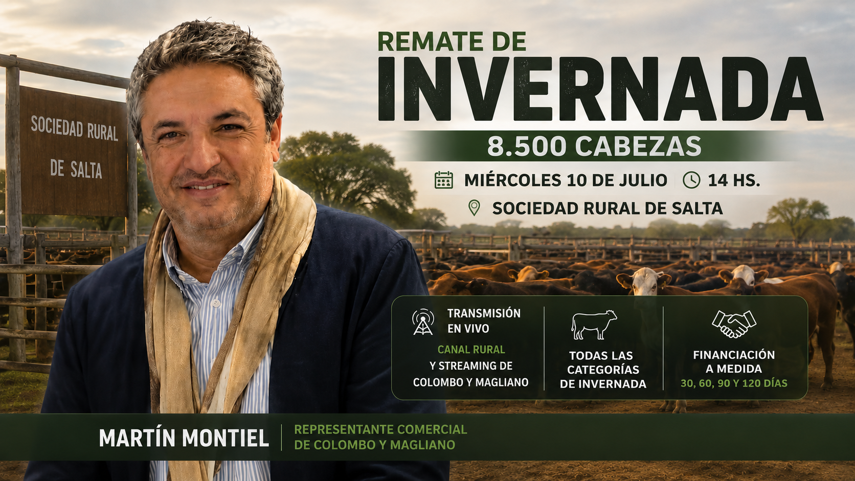 Colombo y Magliano pisa fuerte en el NOA: Montiel confirma más de 8.500 vacunos para el remate televisado en la Sociedad Rural de Salta